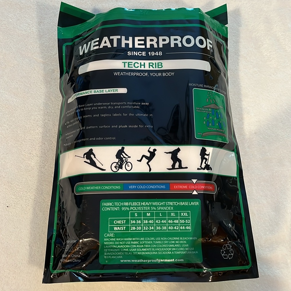 Weatherproof, tech rib, base layer size large new in package bin 100